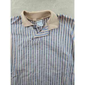 Vintage Eagle Shirt Men XL Striped Polo Shirt Tan Blue Striped Textured Made USA